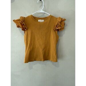 Anthropologie Womens Yellow Gold Flutter Sleeve Blouse XS Ribbed Shirt T Blouse